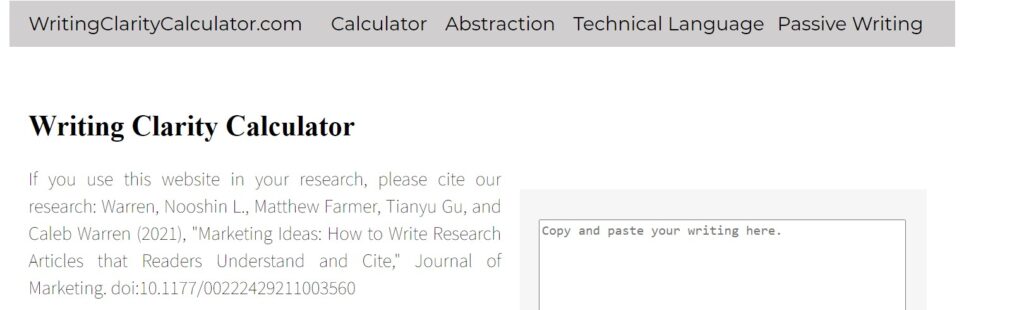 Nooshin Warren And Colleagues' Writing Clarity Calculator 