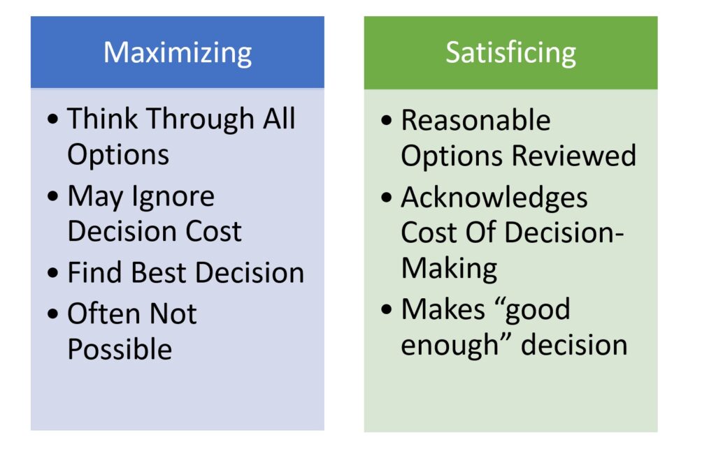 Contrasting Satisficing And Maximizing