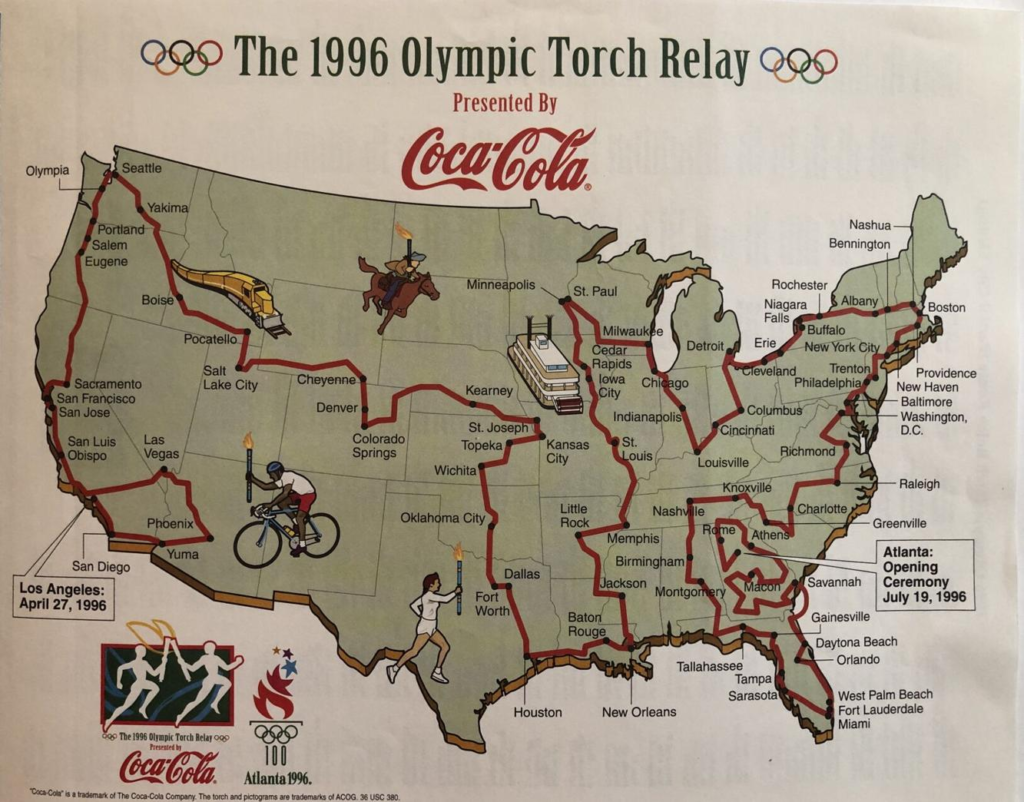 Route Of The Olympic Torch For The 1996 US Olympics